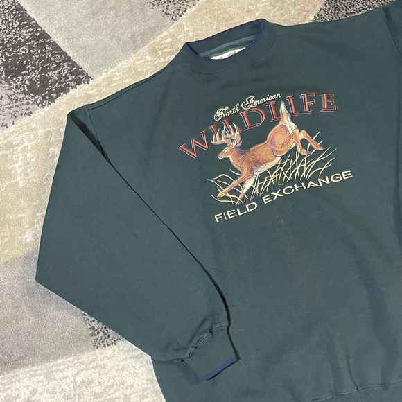 Vintage Red Cliff Trading Co Sweatshirt Mens Large Green Wildlife Deer Pullover - Picture 7 of 13